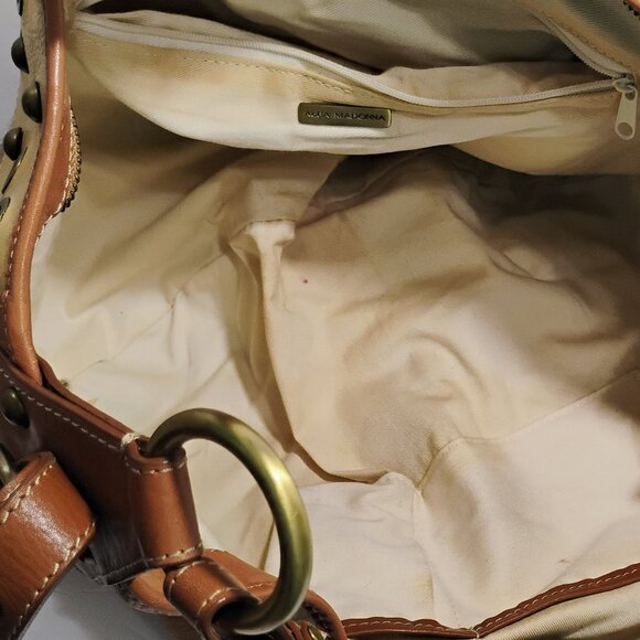 AQUA MADONNA BROWN LEATHER ANTELOPE HAIR PURSE HANDBAG 18X13 - Picture 6 of 11